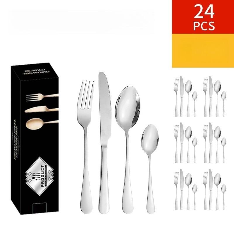 Stainless Steel Cutlery Set, Western-style Steak Knife, Fork, and Dessert Spoon Set (24-piece Set)