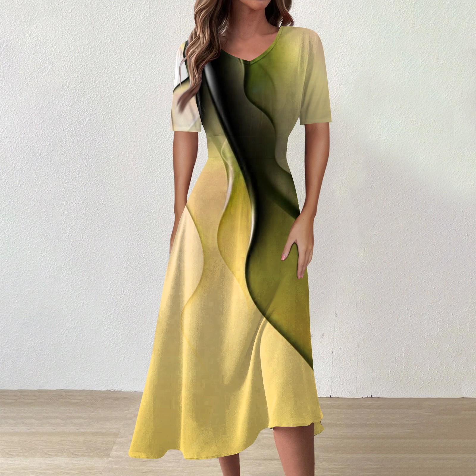 

Женское повседневное модное платье с v-образным вырезом и коротким рукавом на талии, длинное свободное платье XL жёлтый