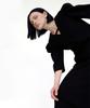 Myuleus Puff Shoulder Long Dress Imported Fabric [Black]