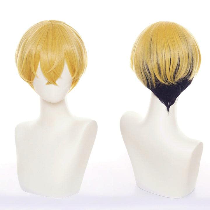 LVMEY Anime Cosplay Character Disguise Cosplay Cosplay Comic Market Cultural School with Wig Net Wig, Gold/Black Short, Heat-Resistant, Wig, Wig,