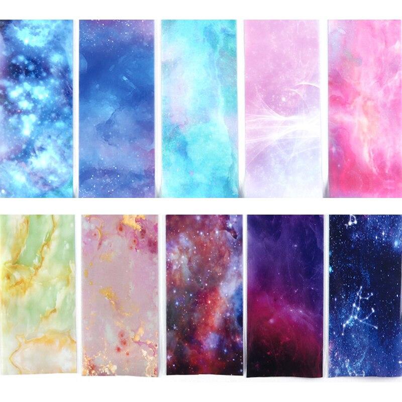 10ks/sada Fólie na nehty Květinová krajka Leopard Mramor Samolepky na nehty Obtisky Starry Sky Paper Nail Art Dekorace