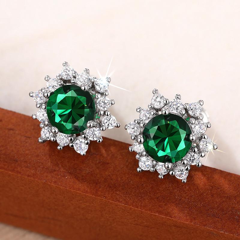 925 Sterling Silver Green CZ Stud Flower Earrings for Women Exquisite Versatile Wedding Jewelry GiftsGood product