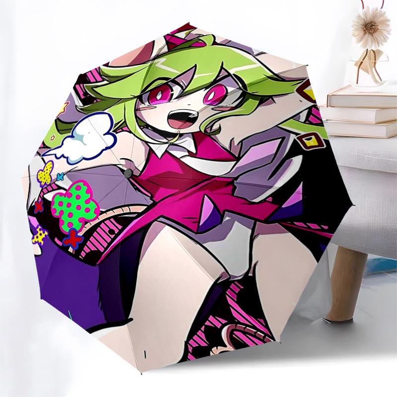 1pc Green Hair Anime Girl Outdoor Umbrella - Automatic Opening/Closing, Portable 3-Fold Design, 8-Bone Iron Frame, Perfect Gift for Fans, Travele