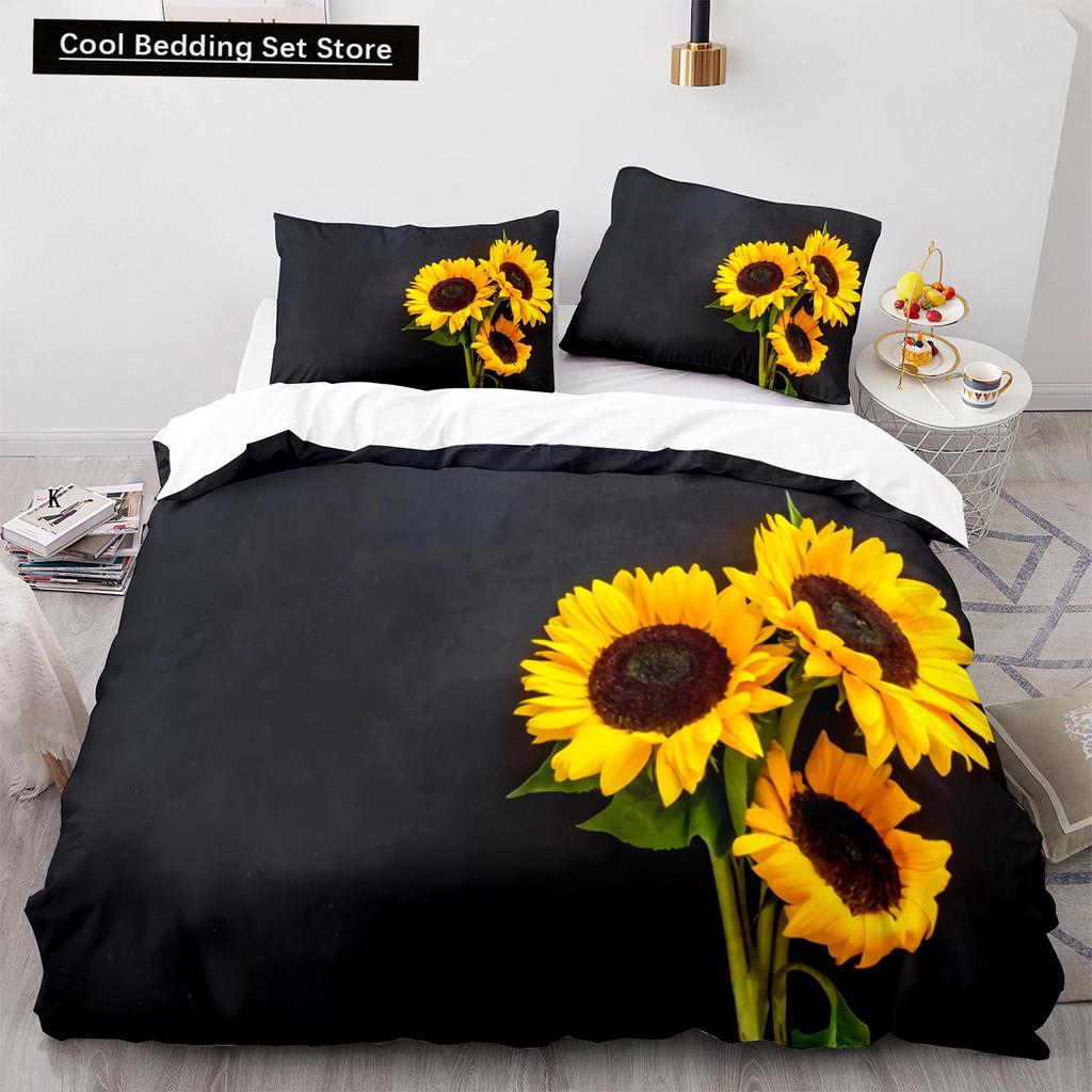 Yellow Sunflowers King Queen Duvet Cover Beautiful Floral Bedding Set for Kids Girls Women Girly Lovely Flowers Soft Quilt Cover