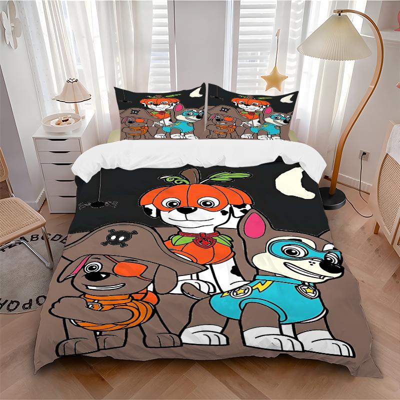 3Pcs Pumpkin Moon Pirate Puppy Adventure Bedding Set Quilt Cover Pillowcase Home Christmas Halloween Gift 1 Duvet Cover 2 Pillowcase S1361