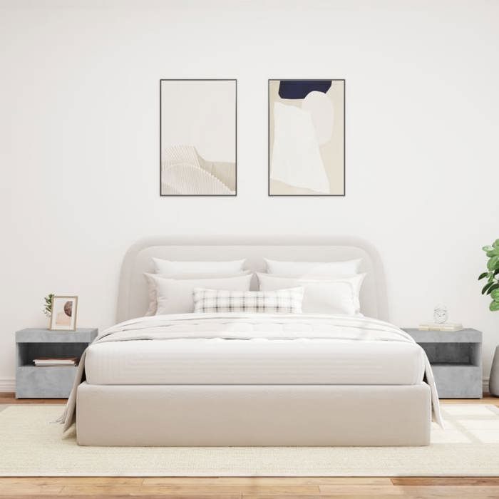 VidaXL Tables de Chevet avec Lumières LED 2 pcs, Armoires de Lit avec Rangement, Tables de Nuit Chambre, Moderne, Gris Béton 836770