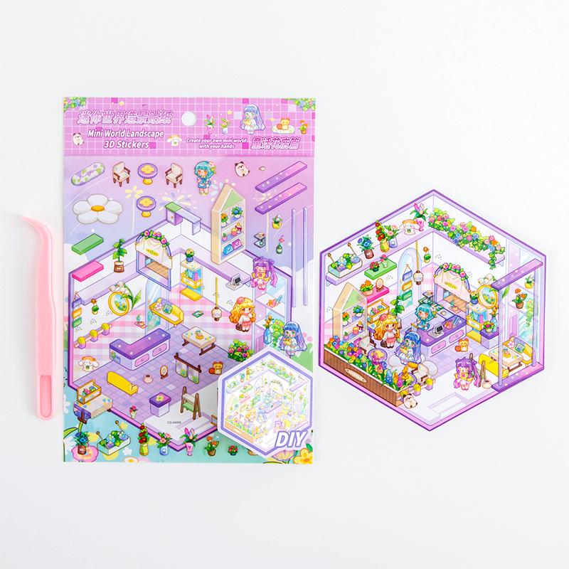 Naklejki Krajobrazowe z Kreskówkami 3D: Uroczy miniaturowy świat DIY do dzienników i dekompresji