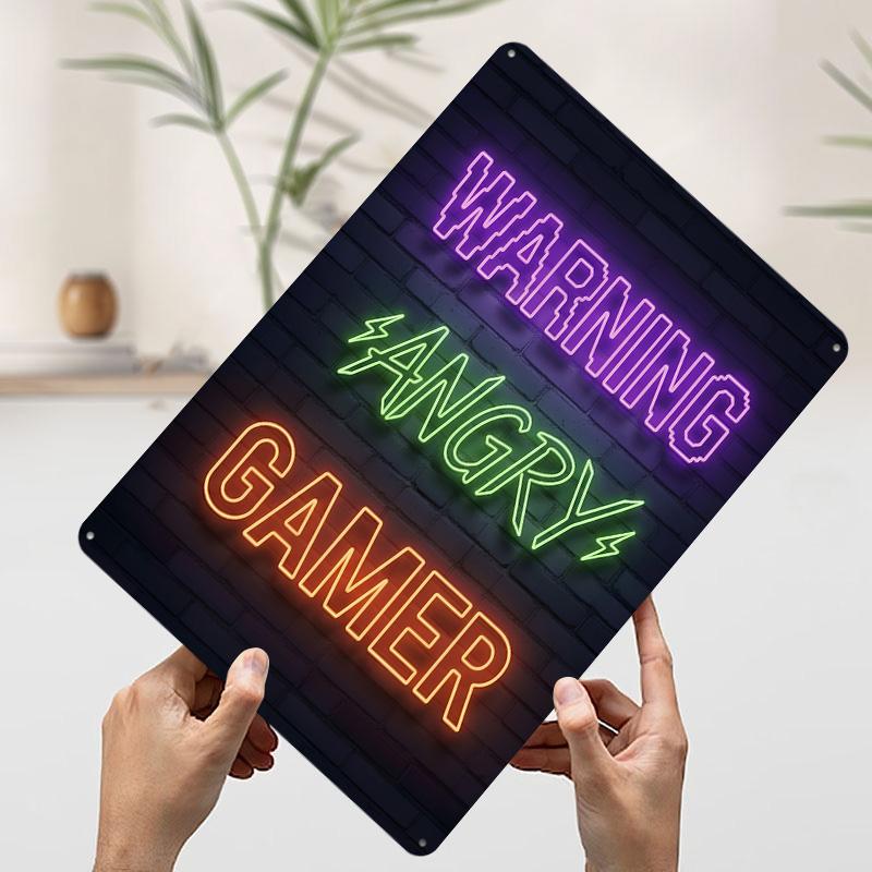 

Warning Angry Gamer Neon Sign Tinplate Poster Customized Wall Art Vintage Retro Metal Signs for Modern Home Decoration Luxury 7.9x11.8In(20x30cm)