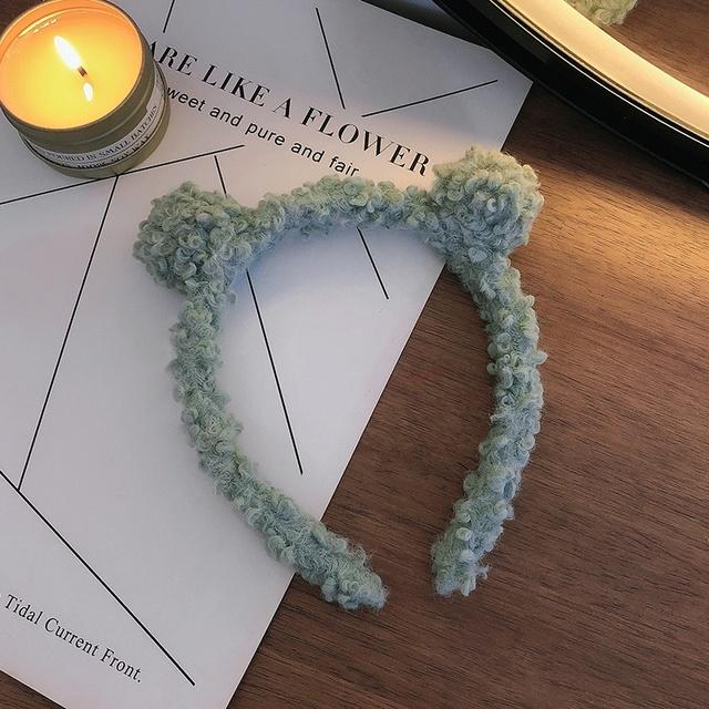 Wool Lamb Hair Band for Women Bear Ears Headband Korean Cute Ins Wide-Brim Candy-Colored Headband Female Hair Accessories