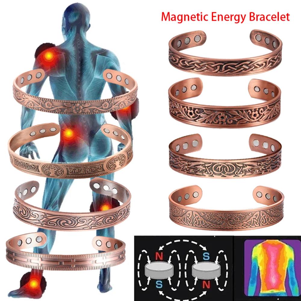 Vintage Red Copper Magnetic Bracelet & Ring Set for Men and Women