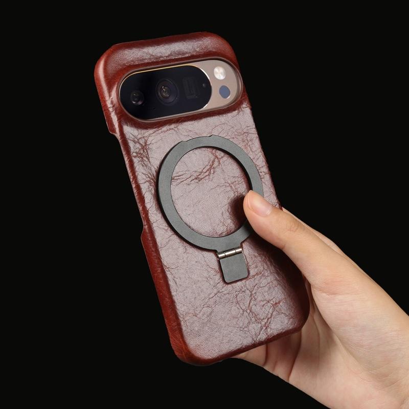 Foldable Bracket Stand Genuine Leather Phone Case For Google Pixel 10 Pro 9pro 9A 8pro 7pro 6 6A Kickstand Protective Back Shell