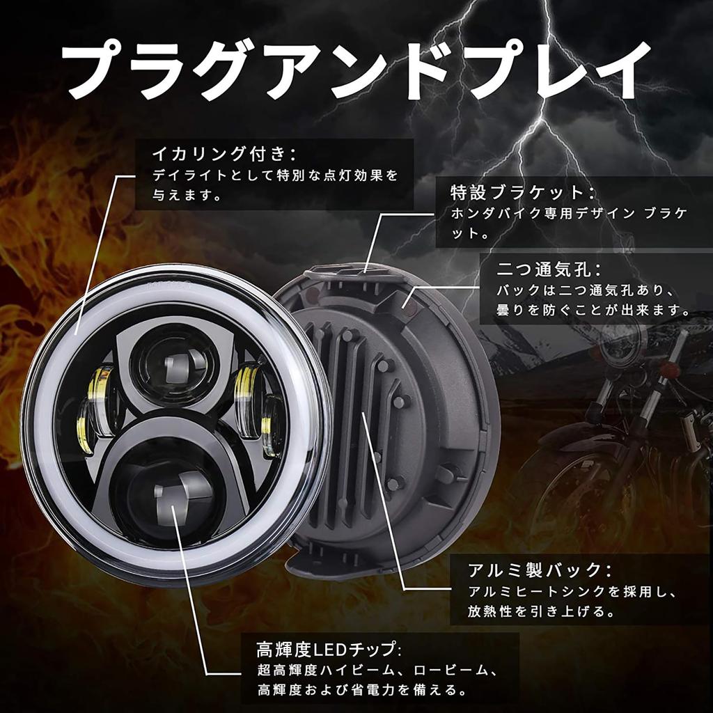 VTR250 Headlight, PXPART LED 7" Headlight Hi/Lo Beam Daylight DRL Function for CB400SF CB1100 CB750 Honda Motorcycle