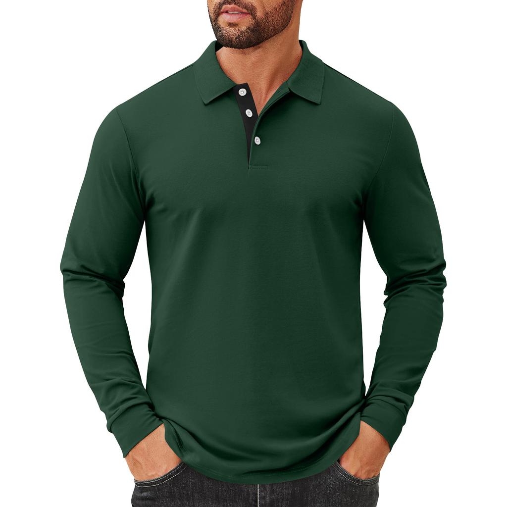 Men's Solid Color Button Lapel Long Sleeve Top Men's Casual Fashion Long Sleeve Top