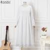 ZANZEA Women Summer Round Neck Trumpet Long Sleeve Lace Dresses