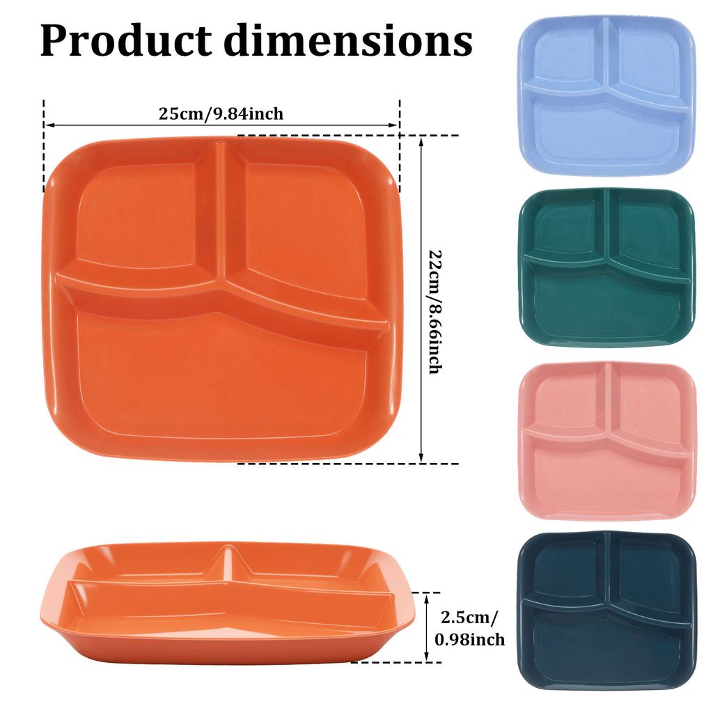 6/5Pcs Plastic Divided Plate Reusable Food Dinner Plate Stackable Canteen Lunch Tray for Kids and Adults Controlled Diet Plate