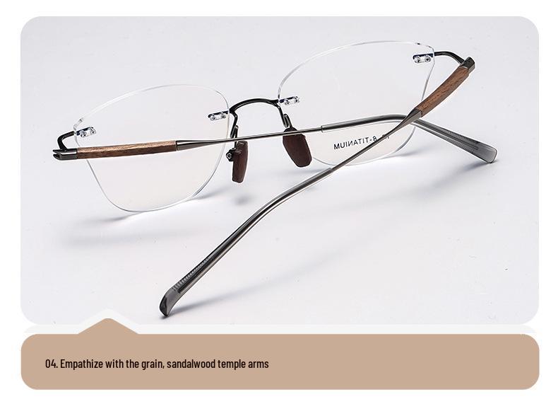 Frameless Sandalwood Glasses: Pure Titanium Butterfly Frames with Myopia-Ready Flat Lenses