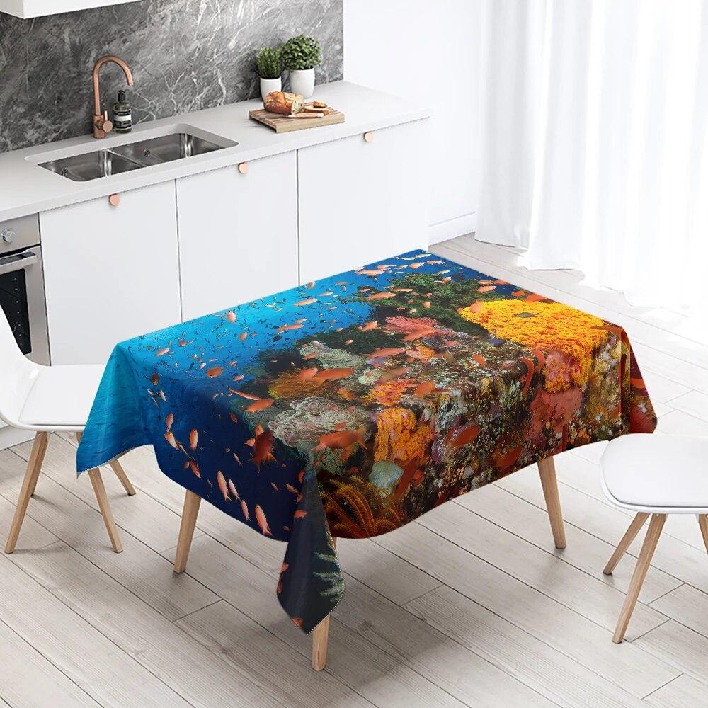 Underwater World Marine Life Tablecloth Party Restaurant Table Decoration Waterproof  Kitchen New Home