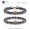 European and American Jewelry, Magnetic Black Magnet Crown Bracelet, Copper Micro Inlaid Zircon, Natural Stone Bracelet, Woven, Adjustable