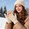 Women Knitted Gloves Winter Gloves with Red Nails Thickened Warm Full Finger Gloves for Daily Outings Skiing Cycling