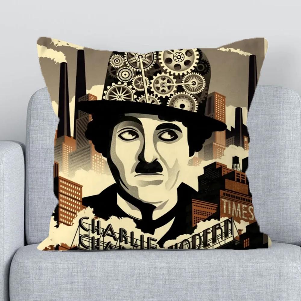 Housse de coussin Duplex Printing Charlie Chaplin 40*40 Housse de coussin 40*40 Housses pour oreillers de lit Peluche courte Décoration d'automne Oreiller 45x45cm