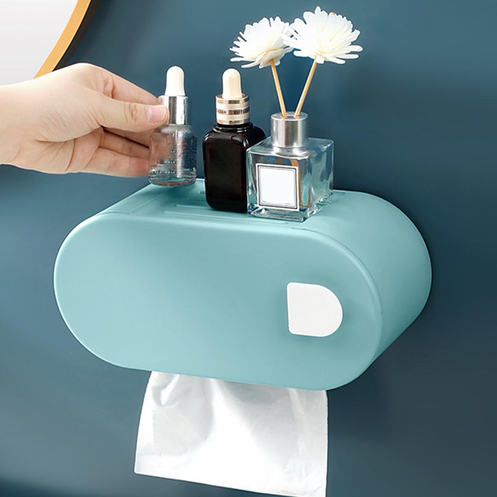 Wall Mounted Tissue Box Holder Storage No Drill Paper Towel Dispenser with Seamless Sticker for Bathroom