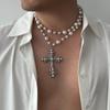 European and American Pearl Exaggerated Style Necklace Men's High Sense Hip-hop Niche Stacked Collarbone Chain Men's Accessories
