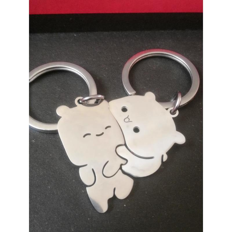 1 Pair Creativity Cute Stainless Steel Cartoon Cat Keychain Couple Animal Matching Key Ring Pendants Valentine Friendship Gift