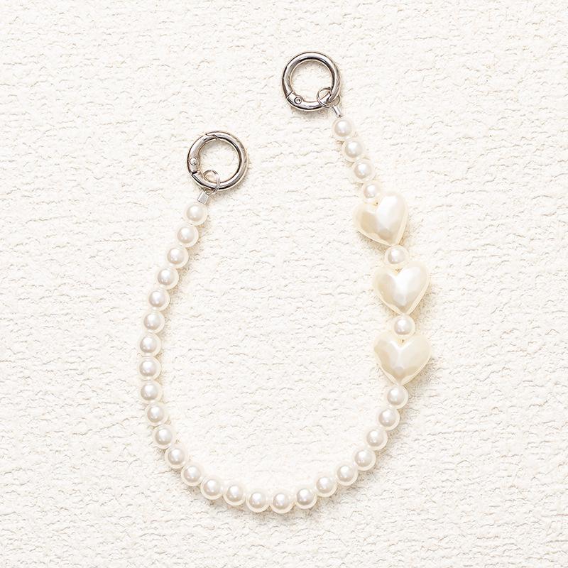 New Gray-Purple Heart Fairy Phone Lanyard: Anti-Drop Pearl Wrist Strap with High-End Appeal