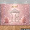 2D Pink Glitter 18th Birthday Backdrop, Sweet 18 Princess Themed Party Background Cloth
