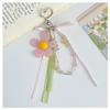 Cute Pink Daisy Flower Satin Ribbon Butterfly Bead Bag Charm Sweet Pastel Women Backpack  Accessories Bag Charm