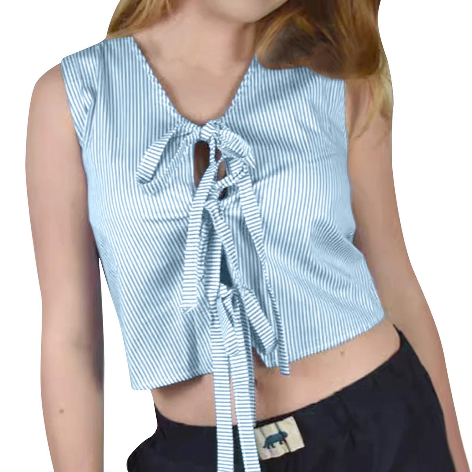 New Slim Fit Hollowed Out Women s Fashionable Striped Sleeveless Strapless Vest Top XL синий