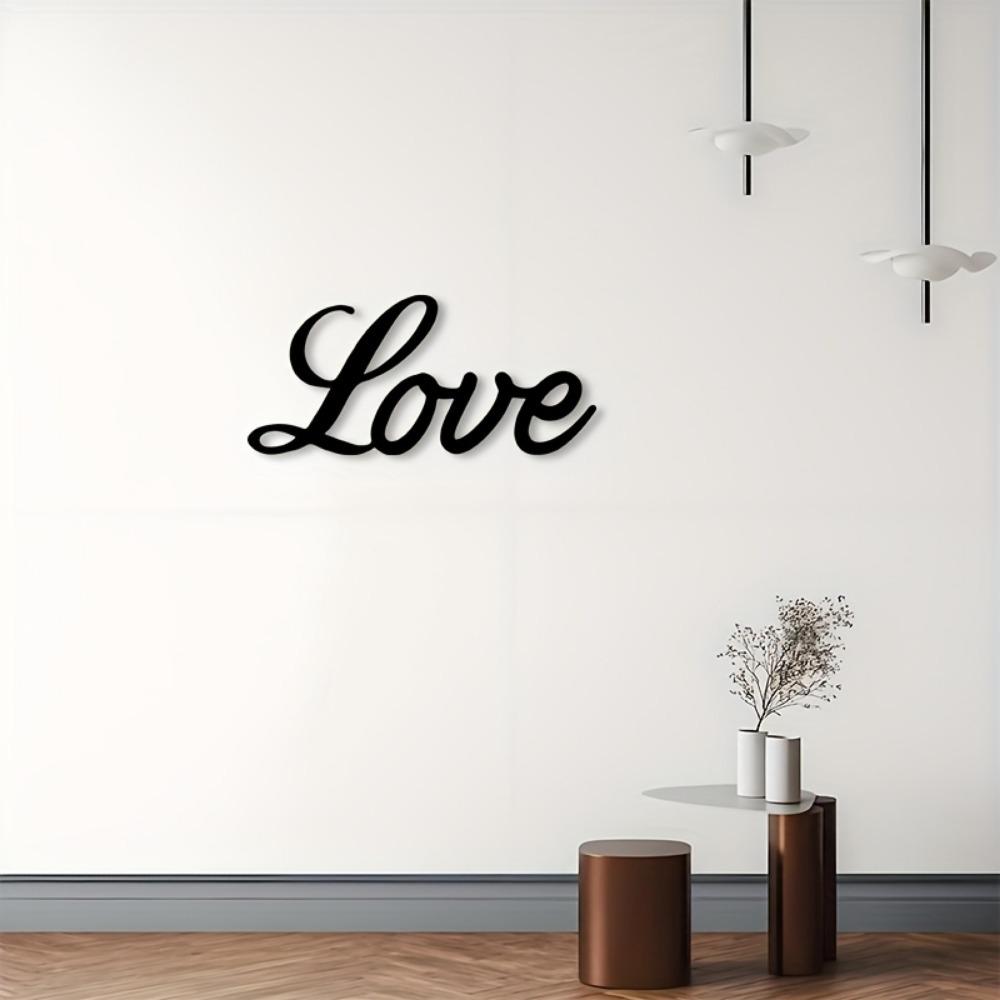 2D Large Love Script Metal Wall Art, Black White Horizontal Iron Word Sculpture, Indoor Outdoor Calligraphy Decor for Wedding Valentine Gift