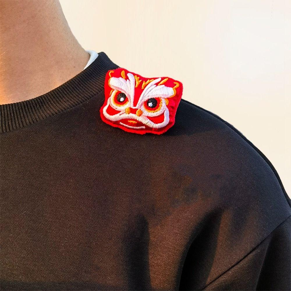 Lucky Lion Dance Brooch Dancing Lion Chinese Style Pin Kawaii Spring Festival Pin  Unisex