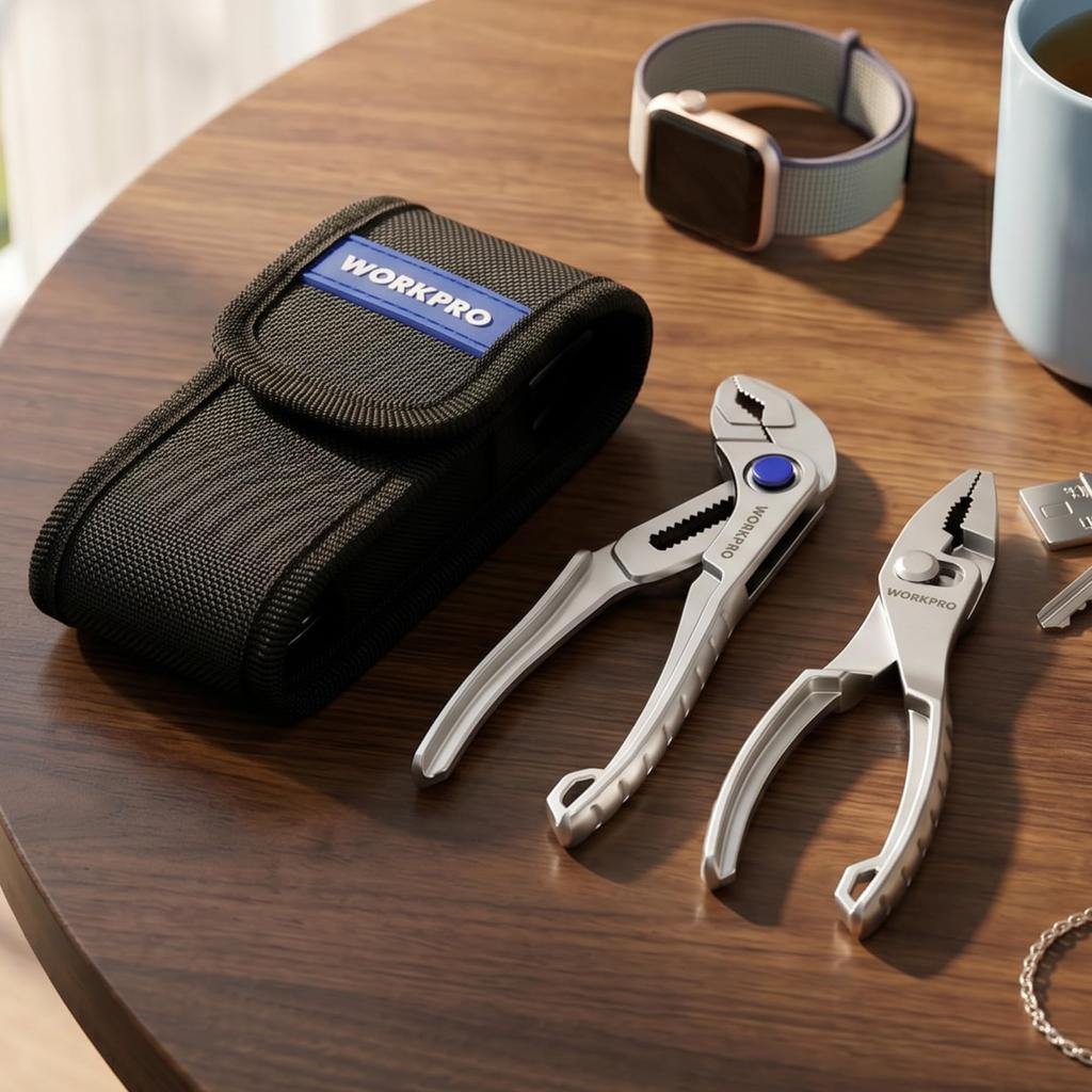 WORKPRO Water Pump Pliers Combination Pliers Mini Pliers Overall Quick Jaw Opening Storage Bag for Nut Electroplated Finish 2-Piece Set, 108mm/109mm