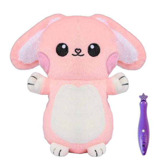 Glow in The Dark Stuffed Animal Toy with Light Pen, Luminous Fox Rabbit Bear Penguin Plush Doll, DIY Painting Glowing Plushie for Toddlers Boys Girls B