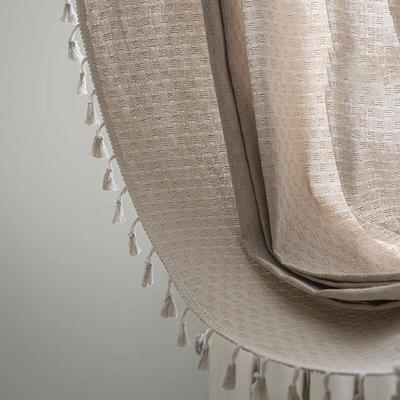 Beige Cat Paw Grid Semi-Blackout Rod Pocket Bay Window Curtain