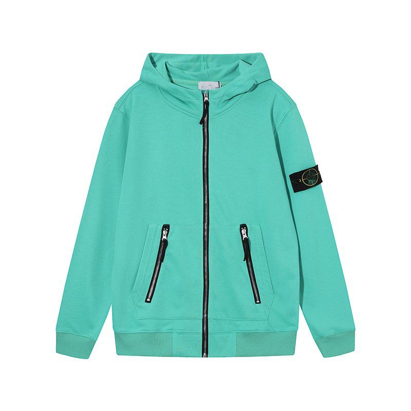 STONE Classic Solid Color Hooded Long-Sleeve Unisex Jacket with Badge – Trendy Island Style for Couples