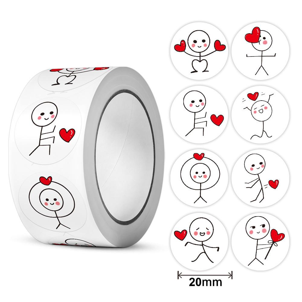 500 pièces Rouleau d'autocollants de récompense dessin animé 20 mm Étiquettes d'amour Autocollant de Saint-Valentin Pour Décoration de Cadeau de Mariage Scellage d'Enveloppe Scrapbooking