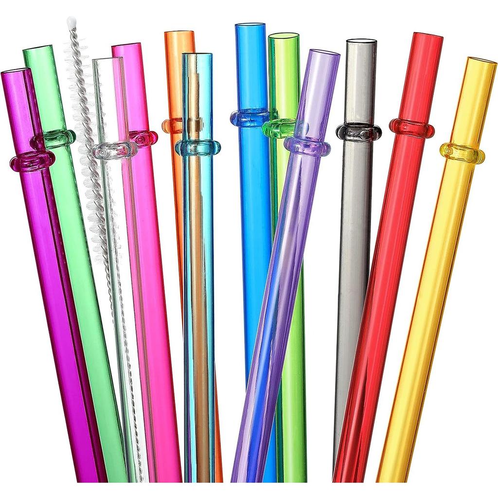10 Stück wiederverwendbare Strohhalme mit 1 Bürste, 26,7 cm lange Tritan Hartplastik-Strohhalme für 470 ml - 950 ml Becher, Gläser, YETI