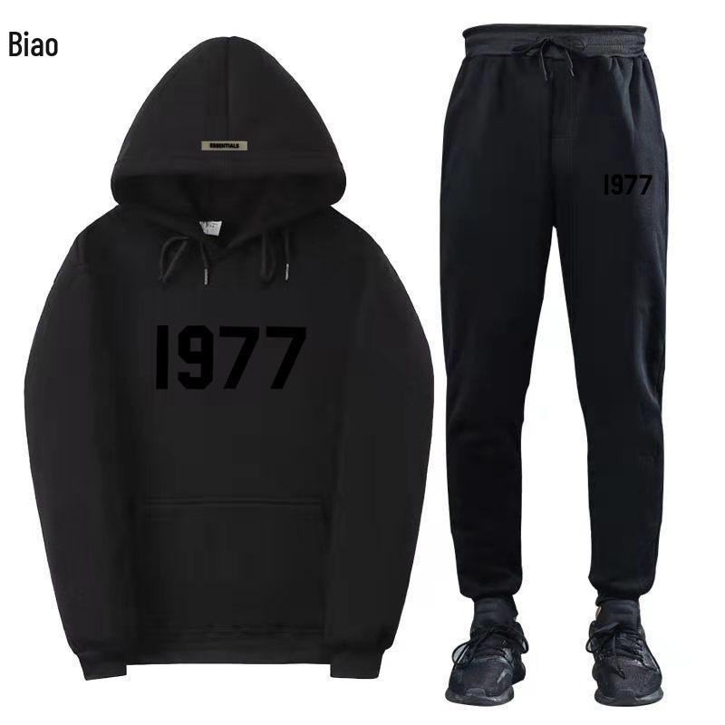 ESSENTIALS Double Line High Street Fleece Hoodie Set 1977 Trendy Casual Loose Fit.