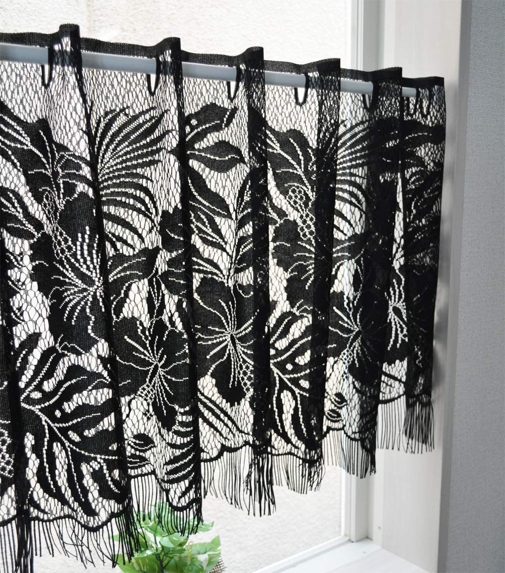 

Сделано в Японии Кружево с бахромой с ботаническим узором Кафе-занавеска широкая x 47см [Роберио] (длиной 150 см) (черный) чёрный