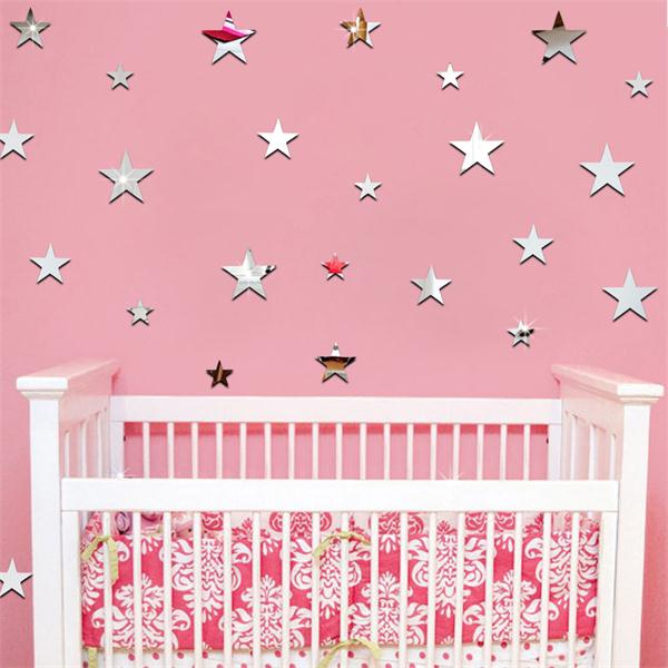 20pcs/set Acrylic Mirror Sticker Cartoon Starry Wall Stickers For Kids Rooms Home Decor Cute Star Wall Decals Baby Nursery Mural