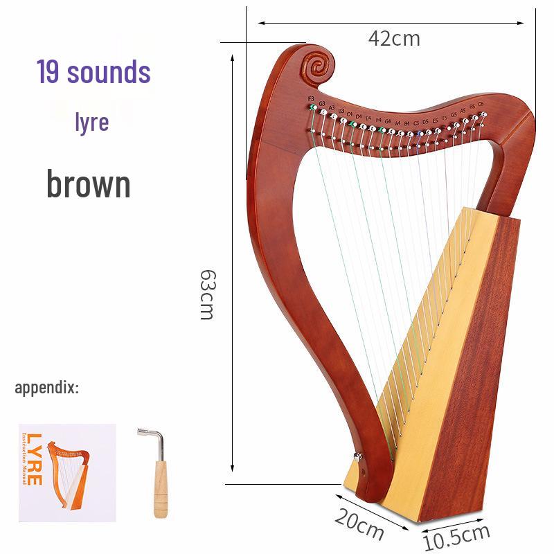 Portable 19-String Lyre Harp with 16 Notes