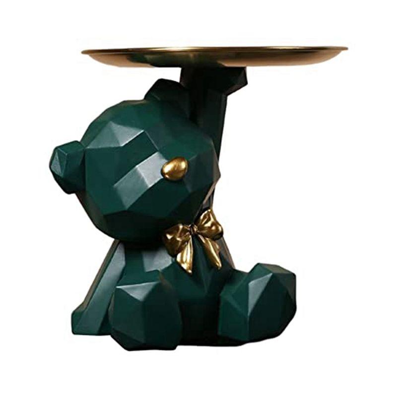 Storage Tray Statue Key Holder Figurine, Jewelry Earrings Lipsticks Tray, Bear Statues With Dish, Sculptures Key Bowl