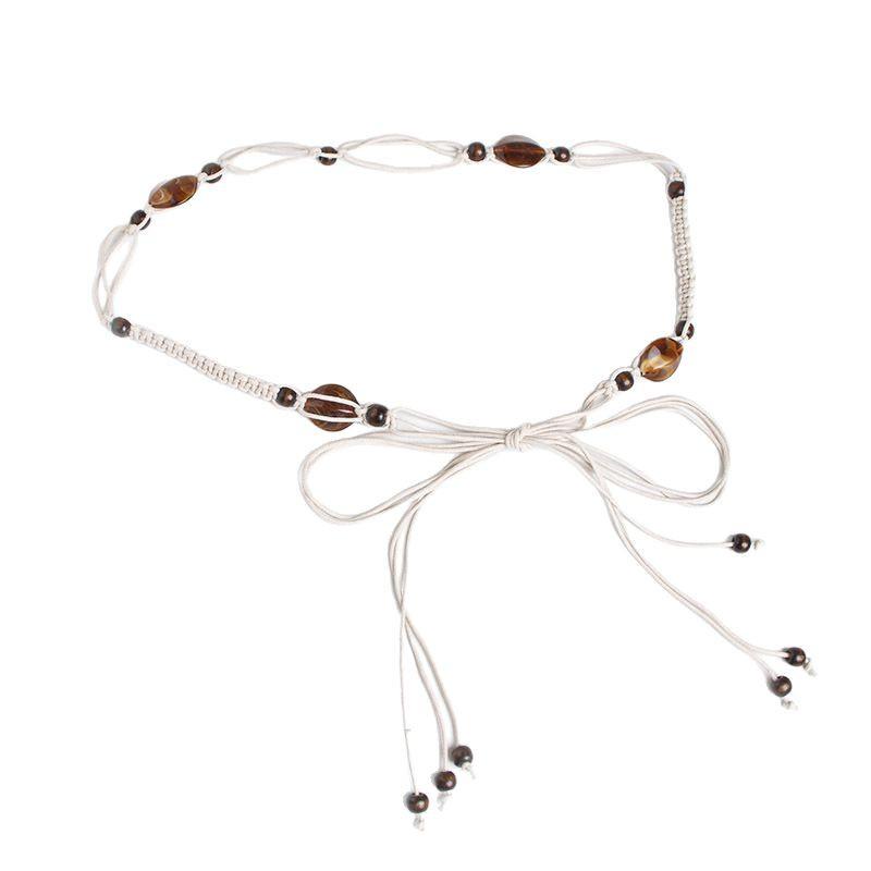 Bohemian Belt, Ethnic Style Belt, Woven Belt, Wooden Bead Thin Belt, Casual Vacation Style Waist Rope, Women's Belt