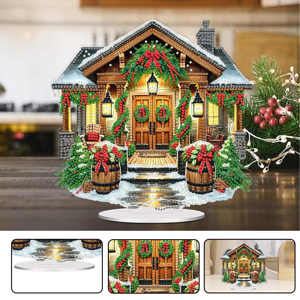 2D Flat Print Xmas DIY Single Side Drill Desktop Diamond Art Decor Kits (House)