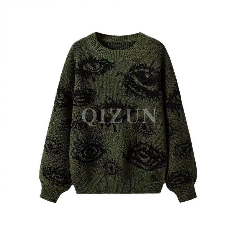 3D Print Loose Street Style Color Block Pullover Sweater for Autumn/Winter