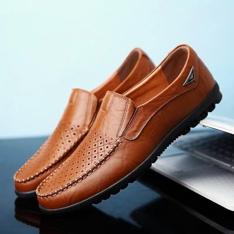 

Чоловіче повсякденне взуття, брендове літнє взуття з натуральної шкіри, чоловічі лофери, мокасини, видалені дихаючі кросівки для водіння 47 шоколад коричневого кольору