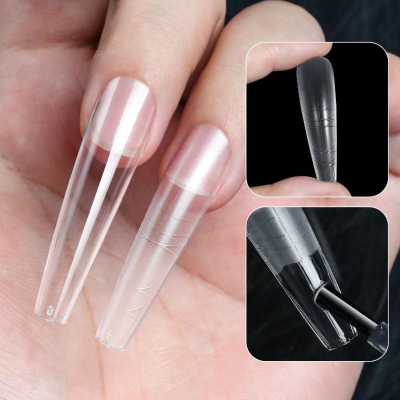 Clear Nail Extensions for Women Professional Long Transparent Acrylic Tips with Measuring Scale Full Cover False Nail