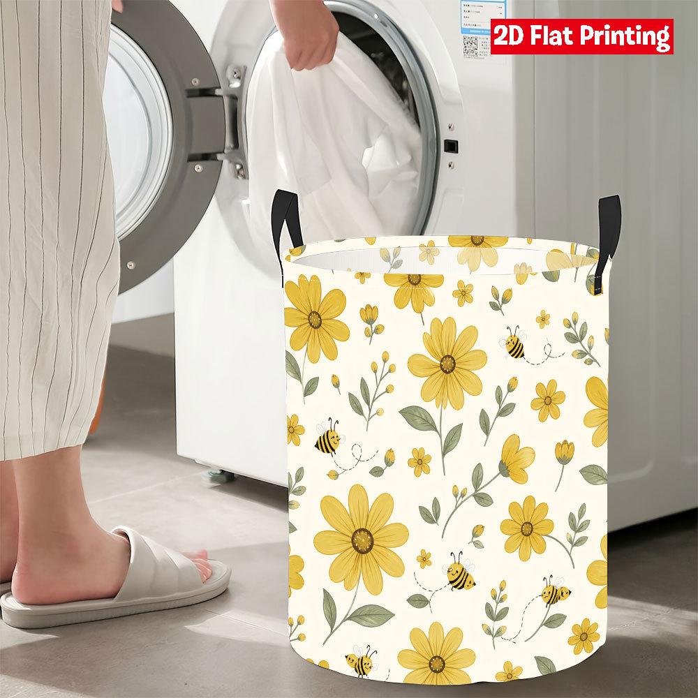 Collapsible Laundry Basket Large Round Waterproof Fabric Hamper Dirty Clothes Storage Bin Toy Organizer with Handles